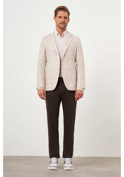 Morven Erkek Bej Dokuma Slim Fit Torba Cep Mono Yaka Spor Ceket 24ys002007653 Bej