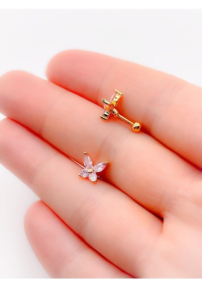 Taşlı Kelebek Figürlü Kıkırdak Helix Tragus Piercing 1adet çok renkli