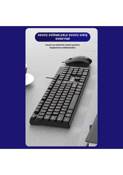Coofbe Sessiz Yumuşak Tuşlu Ofis Bilgisayar Laptop Kablolu Klavye Ve Mouse Seti 104 Tuşlu Q Klavye