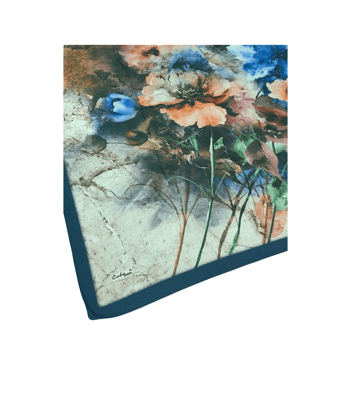 Mim Eşarp Enba Çiçek Desenli Pamuklu Eşarp 90x90 Cm Lacivert