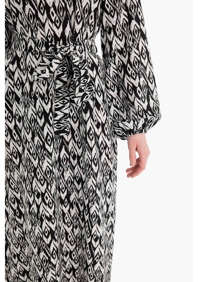 Defacto Regular Fit Bisiklet Yaka Desenli Uzun Kollu Kuşaklı Maxi Elbise D9835ax25smbk81 Siyah Defacto Regular Fit Bisiklet Yaka Desenli Uzun Kollu Kuşaklı Maxi Elbise D9835ax25smbk81 Siyah