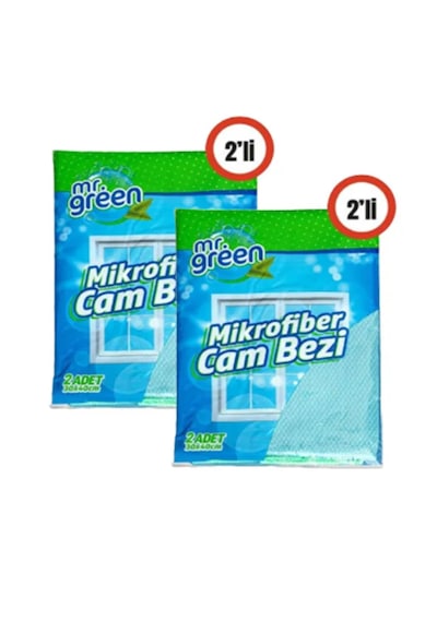 Mr Green Çok Amaçlı Genel Temizlik Ayna Cam Mikrofiber Cam Bezi 30x40 Cm 2 Adet Çok Renkli
