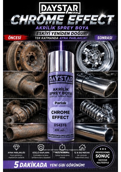 Daystar Krom Efekt Sprey Boya 400 Ml Metal, Jant Ve Aksesuar Boyası Çok Renkli
