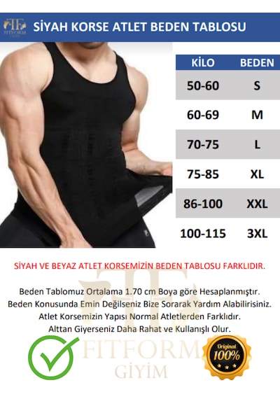 Fitform Giyim Fitform Premium Erkek Atlet Korse Atlet Bel Göğüs Göbek Jinekomasti Toparlayıcı Dik Duruş Siyah