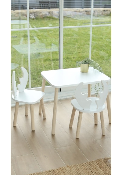 The White Deer 1 Masa + 2 Sandalye (Çocuklar için Yaz-Sil Montessori Aktivite ve Etkinlik Masa Sandalye Takımı)