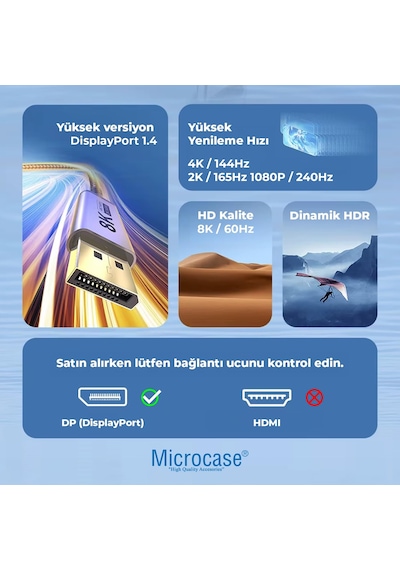 Type-c To Dp Displayport Kablo 8k 60hz / 4k 120hz / 2k 165hz Görüntü Aktarıcı Kablo 2 Metre - Standart