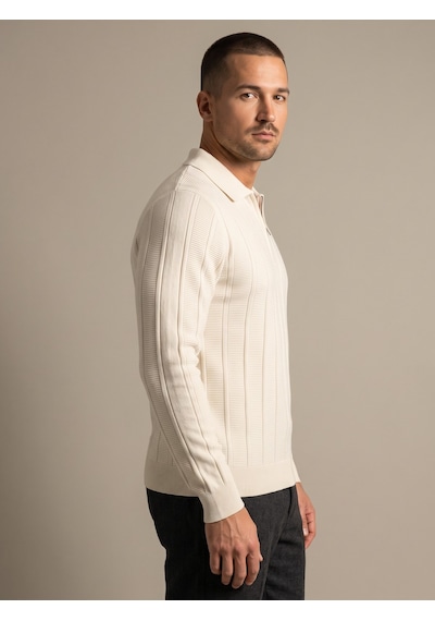 Maccali Erkek Beyaz Fitil Detaylı Fermuarlı Polo Yaka Triko Sweatshirt