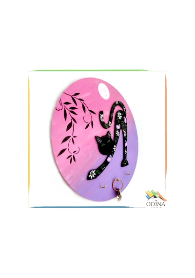 Pembe Kedi Duvar Anahtar Askısı Pembe