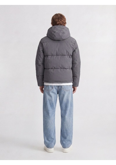 Jack & Jones Erkek Ayarlanabilir Bagcikli Kapüsonlu Puffer Ceket - Galaxy - 12303930 Asphalt