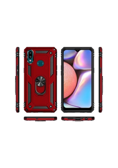 Samsung Uyumlu Galaxy A10s Kılıf Sert Silikon Yüzüklü Stand Özellikli Kapak