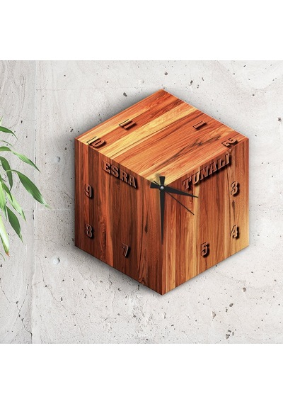Bk Gift Kişiye Özel 3d Küp Tasarımlı Ahşap Duvar Saati - 1 Akgn12468 Çok Renkli