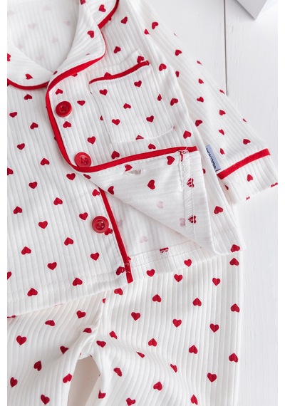 Babymod Minik Kap Desenli Düğmeli Pamuk Kız Bebek Pijama Takımı Krem