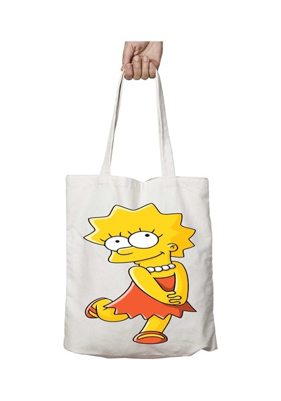 Art Hediye Simpson Lisa Simpson Bart Simpson İki Tarafı Kalıcı Baskılı Yıkanabilir Çanta Çok Renkli