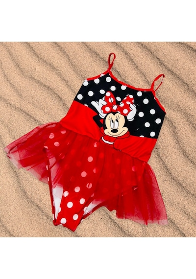 Lolliboomkids Kız Çocuk Puantiye Mickey Balerin Tütü Mayo Kırmızı