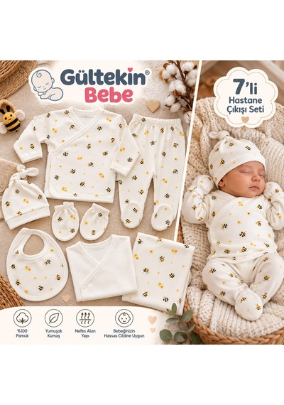 Babymed Arı Desenli Erkek 7 Li Hastane Çıkışı -ba170306 - Beyaz