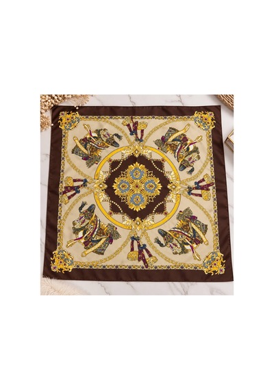 Inno 70x70 Cm Premium Saten Kahverengi Desenli Fular