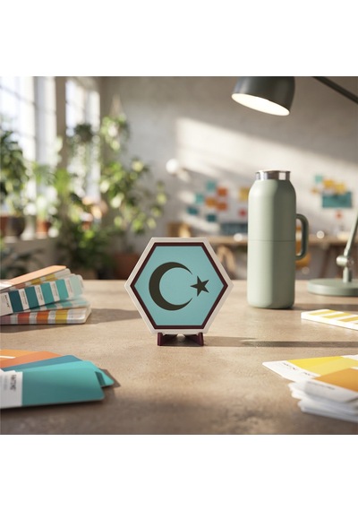 Butik Ay Yıldız Motifli Dekoratif Masaüstü Süsü, Modern Ve Minimalist Ev Hediyesi 10x10 Cm, Turkuaz