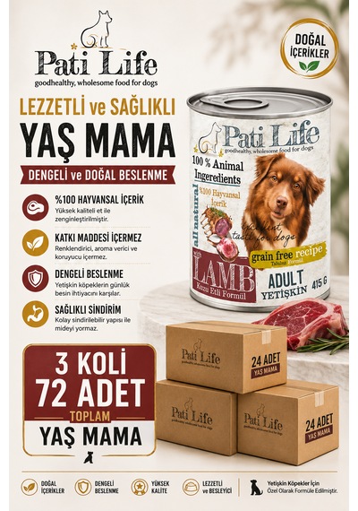 Patilife Yüksek Proteinli Kuzu Etli Konserve Mama 415 Gr 72 Adet
