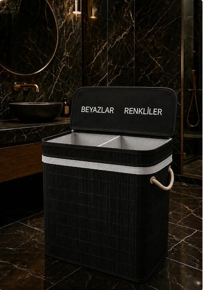 Modern Bambu Beyazlar/renkliler Ayrı Bölmeli Çamaşır Kirli Sepeti 52x32x60cm 100 Litre Büyük Bo Sarı
