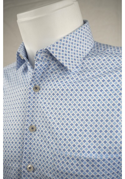 Elitpark Light Blue Point Pattern Pamuklu Cepli Klasik Fit Premium Erkek Gömlek Açık Mavi - Koyu Mavi Noktalı Desen