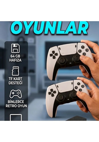 Hdmı 64gb Retro Oyun Konsolu 2 Kişilik Kablosuz Oyun Çubuğu 4k Destekli