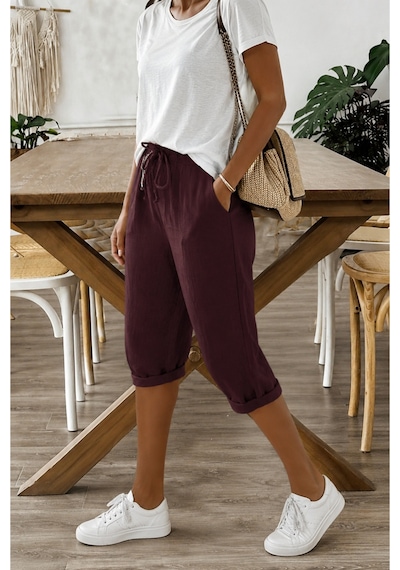 Cool Tarz Kadın Beli Lastikli Rahat Kesim Kapri Şort Bordo Bordo