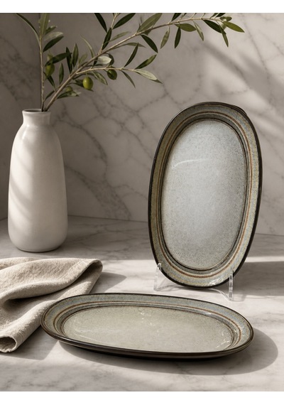 2 Li Oval Kayık Tabak / Servis Tabağı / Sunum Tabağı / Meze Tabağı / Uzun Oval Tabak Cortado Spiral Diğer