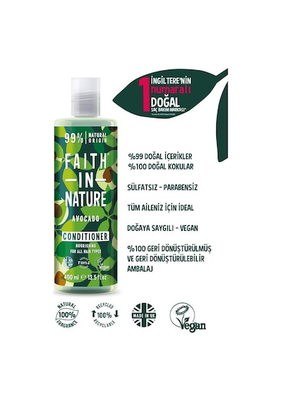 Faith in Nature %99 Doğal Besleyici Saç Bakım Kremi Avokado Tüm Saç Tipleri İçin 400 ML