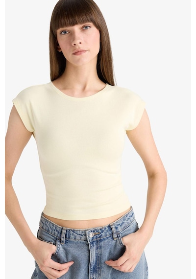 Defacto Slim Fit Dar Kesim Bisiklet Yaka Basic Düz Modal Kısa Kollu Tişört F0685ax25auyl504 Sari