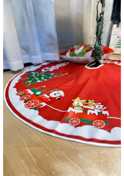 Yılbaşı Süsü Dekoratif Kırmızı Noel Ağacı Etek Şalı 60 Cm Yılbaşı Süsleme Kumaşı