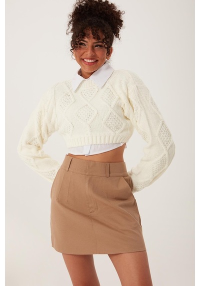 Quhox Kadın Triko Sweatshirt Krem
