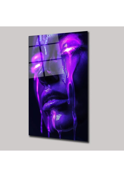 Neon Gözyaşları Cam Tablo Soyut Neon Işıklı Modern Duvar Dekoru