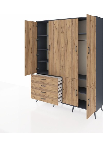 Hyperion Gardrop 7 Raflı 4 Çekmeceli Tek Askılı 176x44x221 Antrasit-çam Çam Hyperion Gardrop 7 Raflı 4 Çekmeceli Tek Askılı 176x44x221 Antrasit-çam Çam