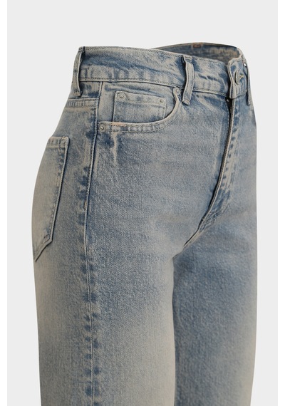 Açelyaokcu High Waist Kar Yıkama Straight Likralı Kadın Jean Pantolon Bej