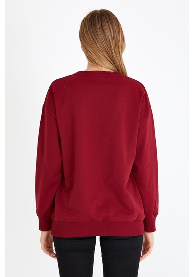Comeor Kadın Bordo Basic Bisiklet Yaka Regular Fit Rahat Sweatshirt 001