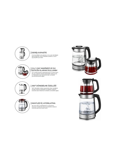 Lb Sinbo 2'si 1 Arada Çaycı - Kettle - 2.0l + 1.2l Kapasite - Cam Gövde Çok Renkli