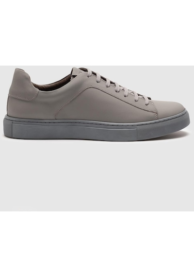 Hakiki Deri Gri Bağcıklı Erkek Sneaker Ayakkabı - Gri