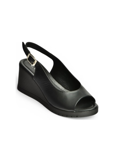 Fox Shoes Y555344003 Siyah Hakiki Deri Dolgu Tabanlı Kadın Sandalet