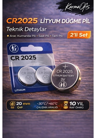Cr2025 3v Lityum Düğme Pil 2 Li Paket Araç Kumandası, Saat, Sensör Ve Elektronik Cihaz Pili