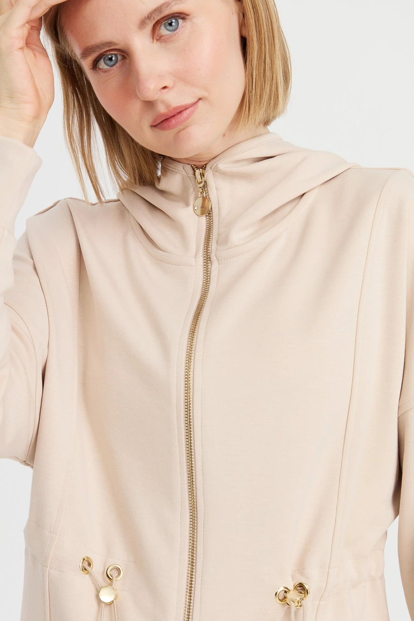Kadın Kapüşonlu Beli Büzgülü Sweat Bej Bej