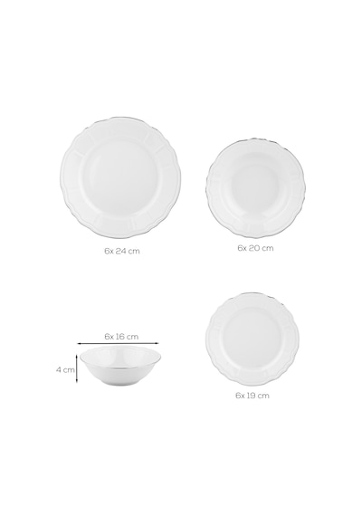 Porsima 4431 Tiffany Platin Yaldızlı Yemek Takımı 24 Parça 6 Kişilik Yemek Seti Beyaz