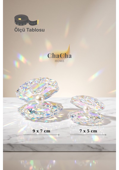 Chacha Home Oceana Pearl 2'li Kristal İncili İstiridye Obje Seti 9x7 Cm & 7x5 Cm - Lüks Cam Dekoratif Masa Üstü Biblo Şeffaf