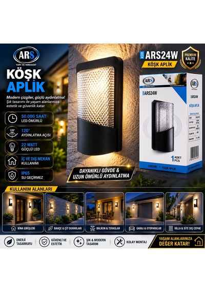 Ars-348955 Ip66 22w Köşk Led Aplik Duvar Lambası - 50.000 Saat Led Ömrü Diğer