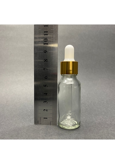 20ml Şeffaf Cam Damlalıklı Şişe , Gold Metalik Kapak , 20 Cc Sa