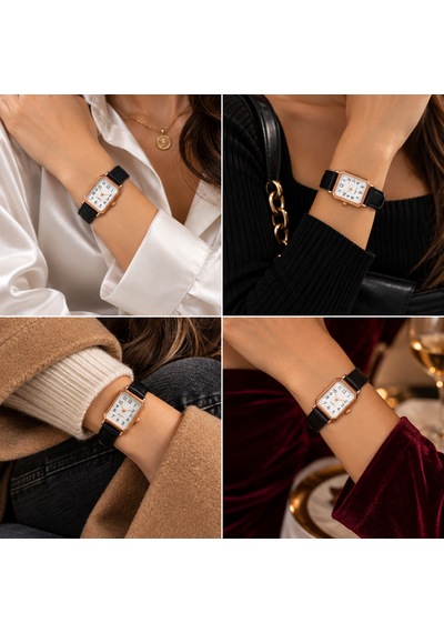 Kadın Kol Saati Rose Gold Kasa, Deri Kordon Siyah