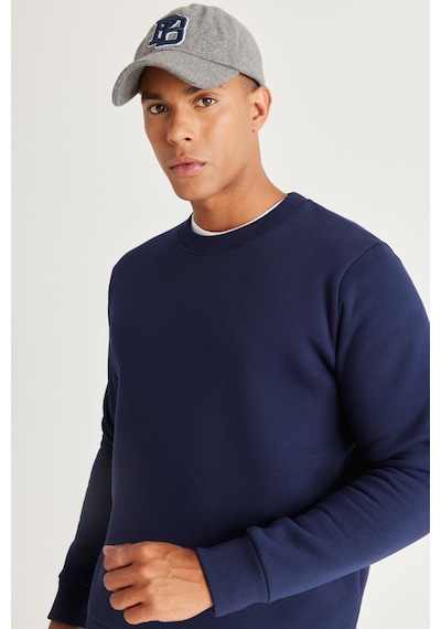 AC&Co / Altınyıldız Classics Erkek Lacı Standart Fit Normal Kesim İçi Polarlı Bisiklet Yaka Sweatshirt Lacivert
