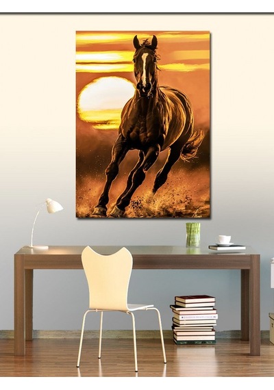 Kanvas Tablo Gün Batımı Ve Koşan At 70cmx100cm