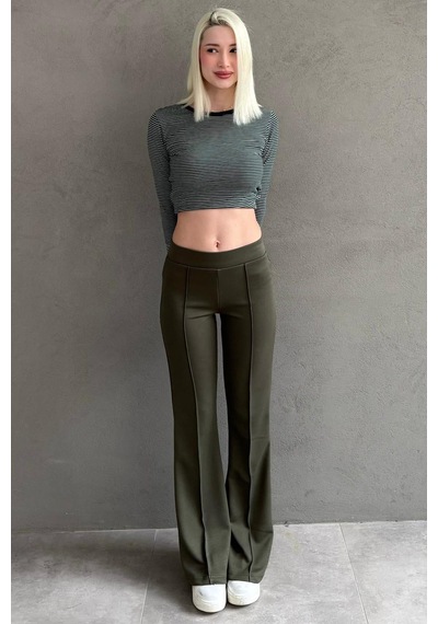 Yeşil Çizgili Uzun Kollu Kadın Body Mg2657 Yeşil