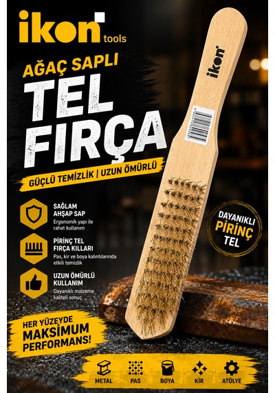 Ağaç Saplı Tel Fırça Çelik Tel Bakır Kaplama Kıllı Ahşap Saplı Pas Kir Boya Temizleme Fırçası