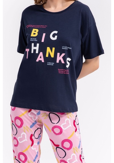 Rolypoly Big Thanks Lacivert Kadın Pijama Takımı 5274-29094 Lacivert